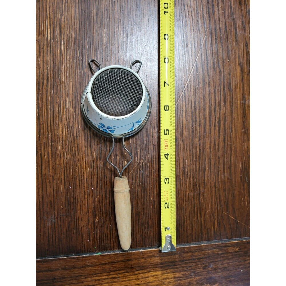 1950s Miracle Gem Handheld Mesh Tea Strainer Sifter Blue Floral Wood Handle - Picture 2 of 7